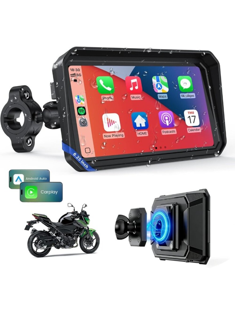 6.25 Inch Wireless GPS Navigation System for Motorcycle & Car - Apple Carplay